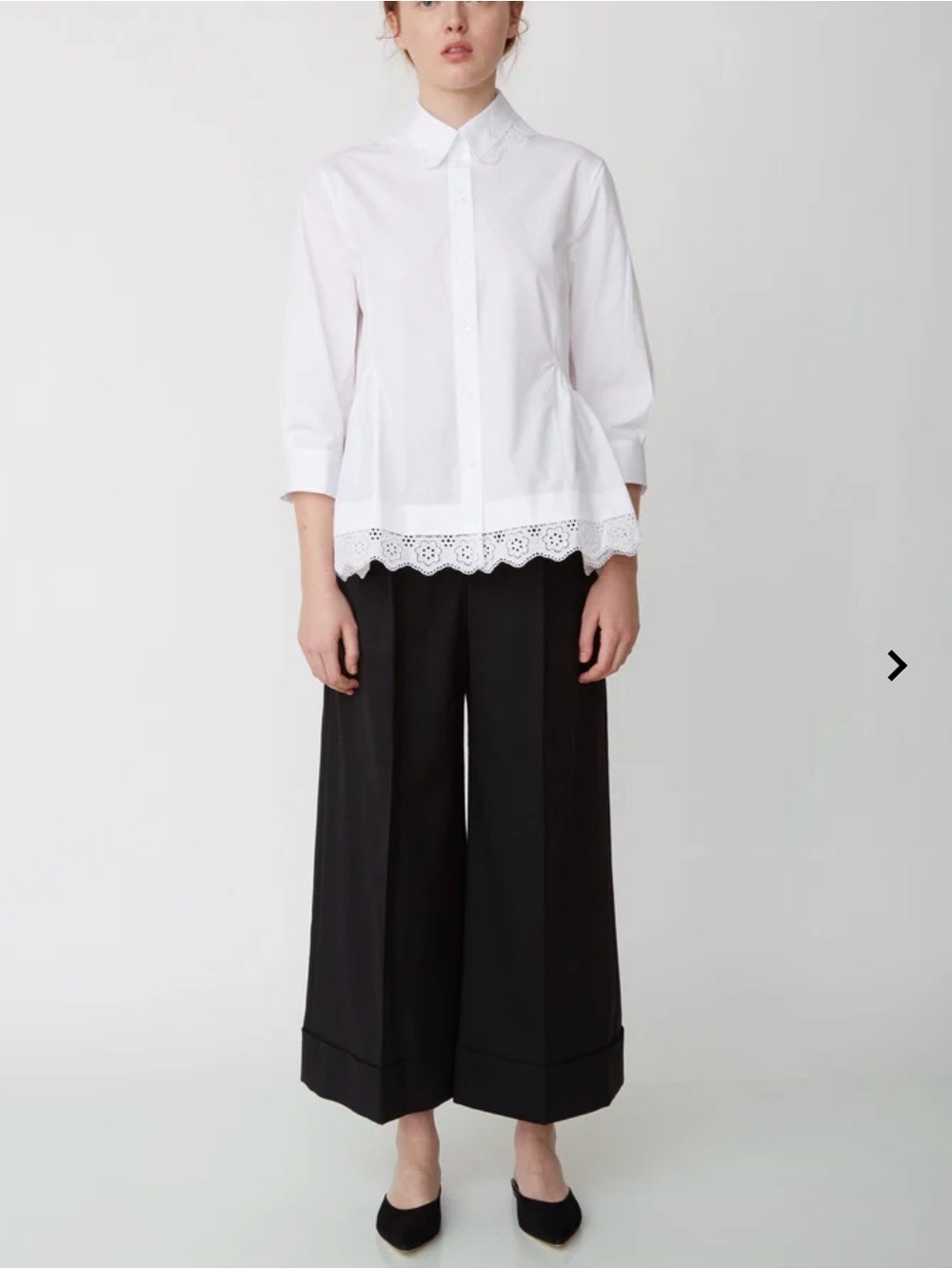 Simone Rocha White Poplin Trim Button-Up Blouse 3/4 sleeve